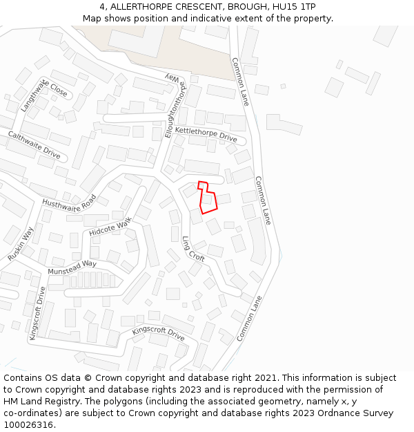 4, ALLERTHORPE CRESCENT, BROUGH, HU15 1TP: Location map and indicative extent of plot