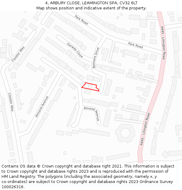 4, ARBURY CLOSE, LEAMINGTON SPA, CV32 6LT: Location map and indicative extent of plot