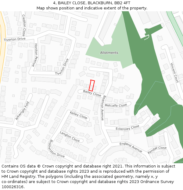 4, BAILEY CLOSE, BLACKBURN, BB2 4FT: Location map and indicative extent of plot