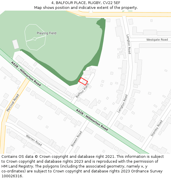 4, BALFOUR PLACE, RUGBY, CV22 5EF: Location map and indicative extent of plot