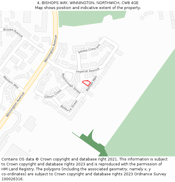 4, BISHOPS WAY, WINNINGTON, NORTHWICH, CW8 4GE: Location map and indicative extent of plot