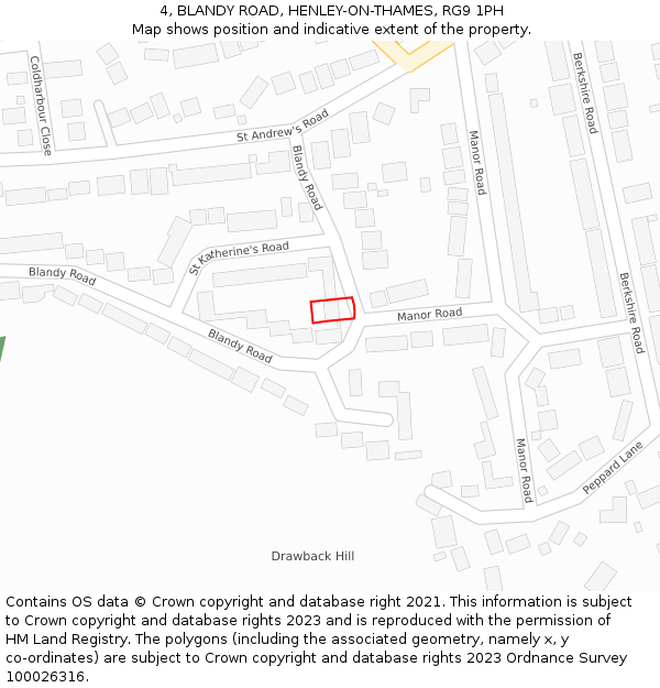 4, BLANDY ROAD, HENLEY-ON-THAMES, RG9 1PH: Location map and indicative extent of plot