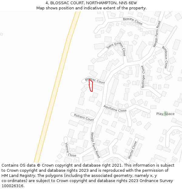 4, BLOSSAC COURT, NORTHAMPTON, NN5 6EW: Location map and indicative extent of plot