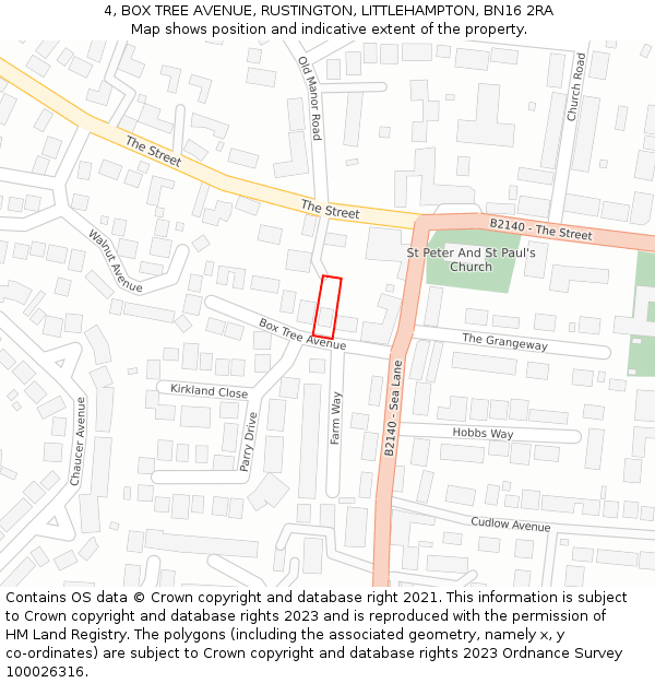 4, BOX TREE AVENUE, RUSTINGTON, LITTLEHAMPTON, BN16 2RA: Location map and indicative extent of plot