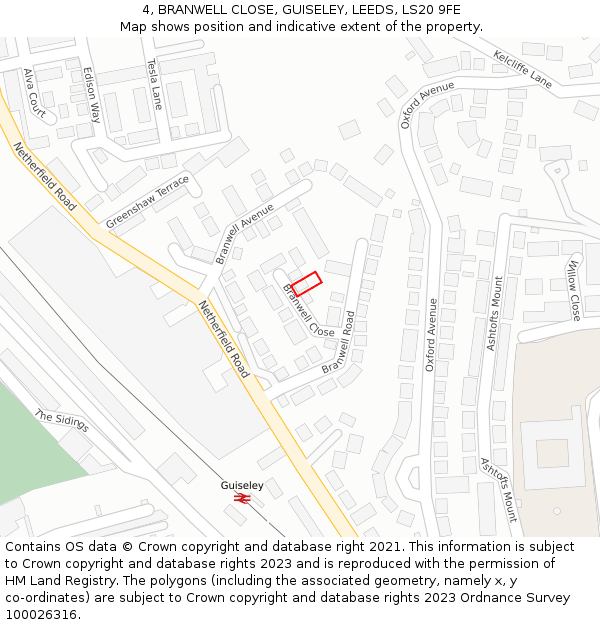 4, BRANWELL CLOSE, GUISELEY, LEEDS, LS20 9FE: Location map and indicative extent of plot