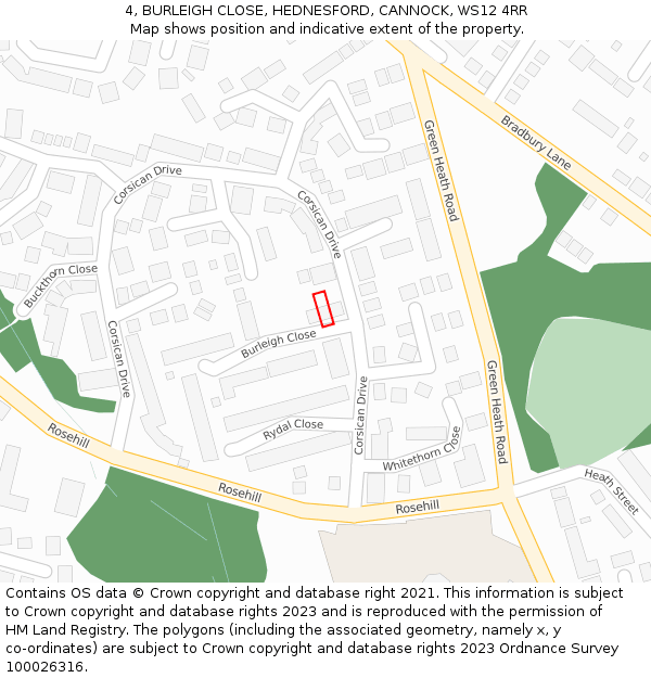 4, BURLEIGH CLOSE, HEDNESFORD, CANNOCK, WS12 4RR: Location map and indicative extent of plot