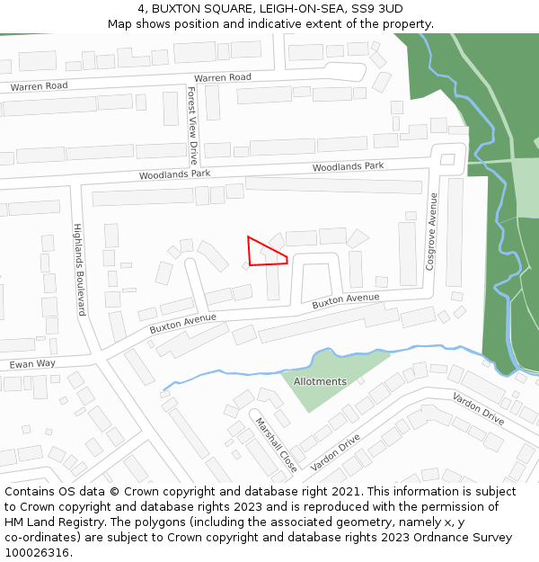 4, BUXTON SQUARE, LEIGH-ON-SEA, SS9 3UD: Location map and indicative extent of plot