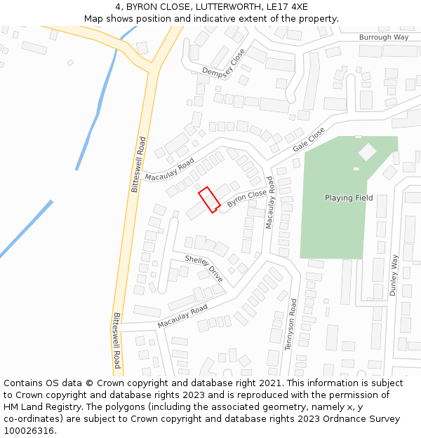 4, BYRON CLOSE, LUTTERWORTH, LE17 4XE: Location map and indicative extent of plot