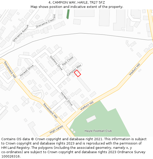 4, CAMPION WAY, HAYLE, TR27 5FZ: Location map and indicative extent of plot