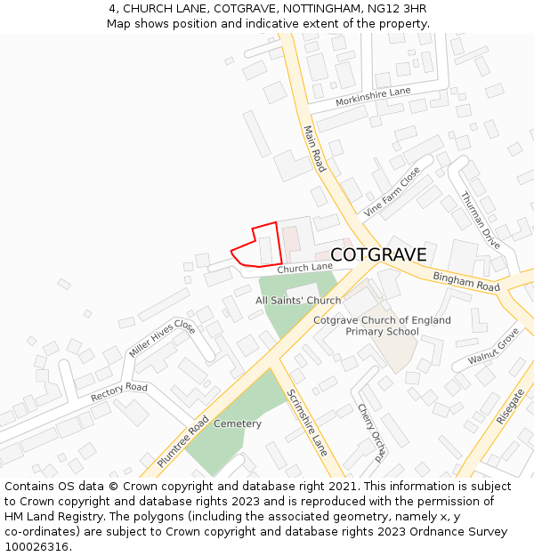 4, CHURCH LANE, COTGRAVE, NOTTINGHAM, NG12 3HR: Location map and indicative extent of plot