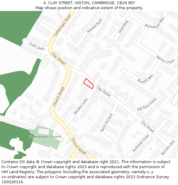 4, CLAY STREET, HISTON, CAMBRIDGE, CB24 9EY: Location map and indicative extent of plot