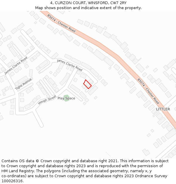 4, CURZON COURT, WINSFORD, CW7 2RY: Location map and indicative extent of plot