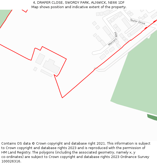 4, DRAPER CLOSE, SWORDY PARK, ALNWICK, NE66 1DF: Location map and indicative extent of plot