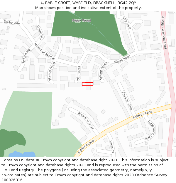 4, EARLE CROFT, WARFIELD, BRACKNELL, RG42 2QY: Location map and indicative extent of plot