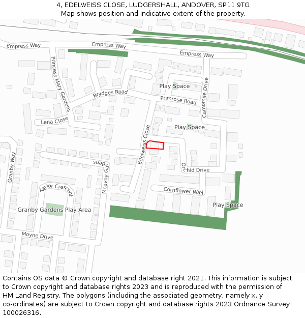 4, EDELWEISS CLOSE, LUDGERSHALL, ANDOVER, SP11 9TG: Location map and indicative extent of plot