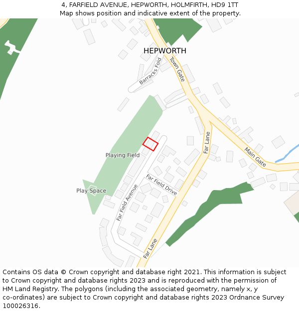 4, FARFIELD AVENUE, HEPWORTH, HOLMFIRTH, HD9 1TT: Location map and indicative extent of plot