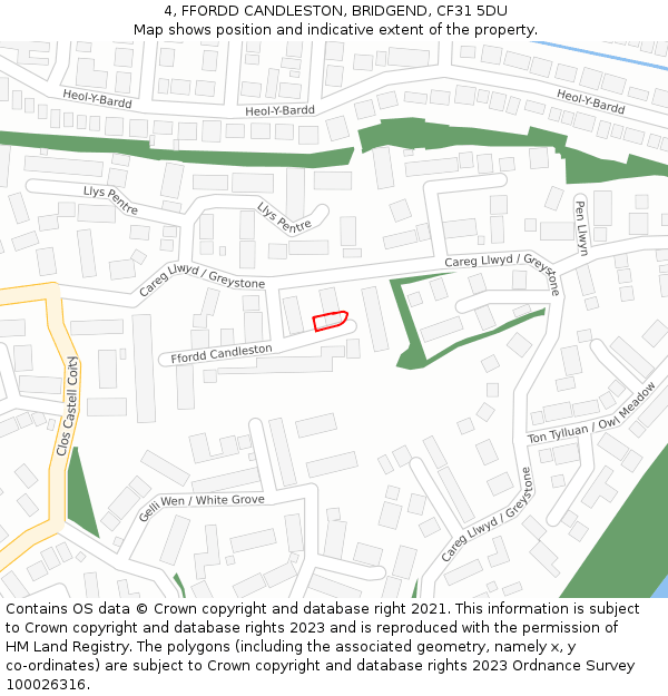 4, FFORDD CANDLESTON, BRIDGEND, CF31 5DU: Location map and indicative extent of plot