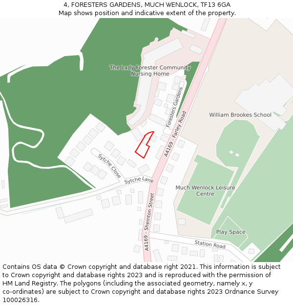 4, FORESTERS GARDENS, MUCH WENLOCK, TF13 6GA: Location map and indicative extent of plot