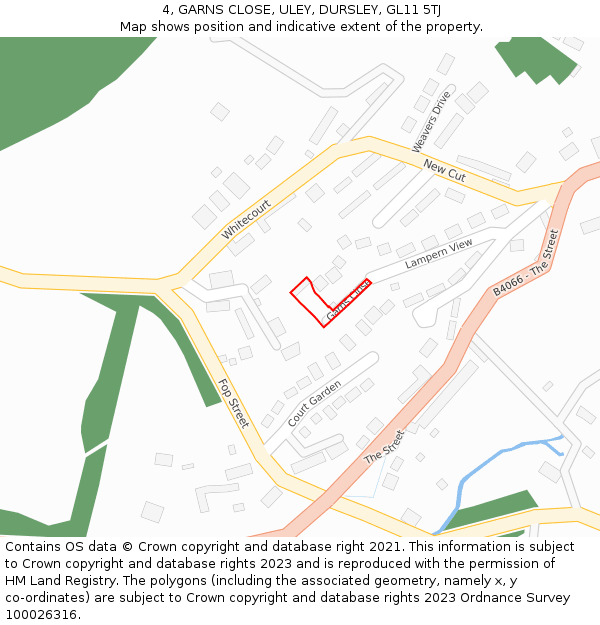 4, GARNS CLOSE, ULEY, DURSLEY, GL11 5TJ: Location map and indicative extent of plot