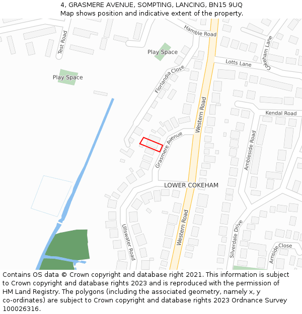 4, GRASMERE AVENUE, SOMPTING, LANCING, BN15 9UQ: Location map and indicative extent of plot