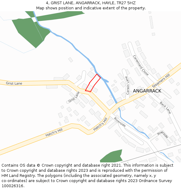 4, GRIST LANE, ANGARRACK, HAYLE, TR27 5HZ: Location map and indicative extent of plot