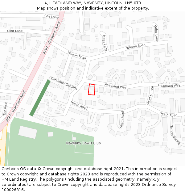 4, HEADLAND WAY, NAVENBY, LINCOLN, LN5 0TR: Location map and indicative extent of plot