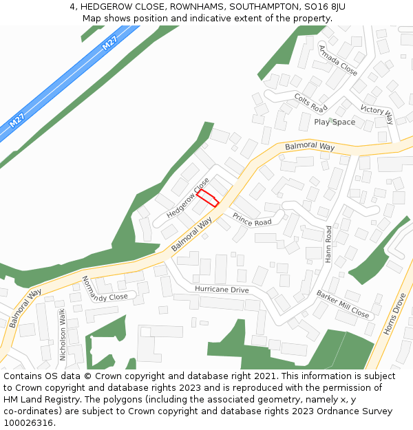 4, HEDGEROW CLOSE, ROWNHAMS, SOUTHAMPTON, SO16 8JU: Location map and indicative extent of plot