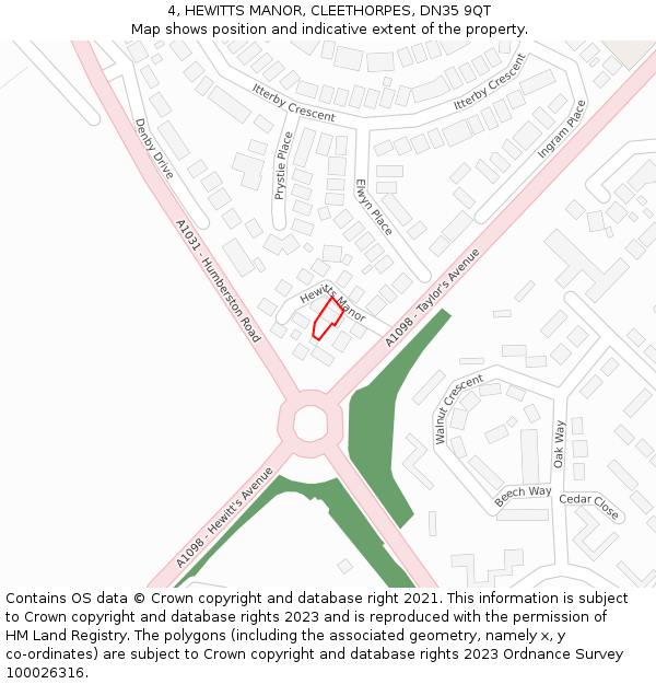 4, HEWITTS MANOR, CLEETHORPES, DN35 9QT: Location map and indicative extent of plot