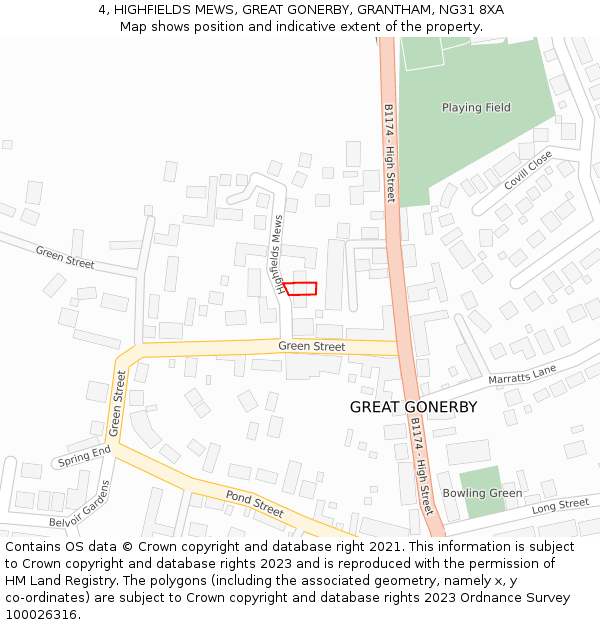 4, HIGHFIELDS MEWS, GREAT GONERBY, GRANTHAM, NG31 8XA: Location map and indicative extent of plot