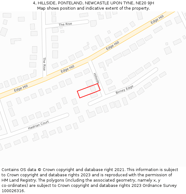 4, HILLSIDE, PONTELAND, NEWCASTLE UPON TYNE, NE20 9JH: Location map and indicative extent of plot