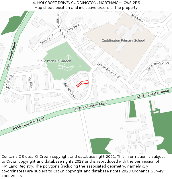 4, HOLCROFT DRIVE, CUDDINGTON, NORTHWICH, CW8 2BS: Location map and indicative extent of plot