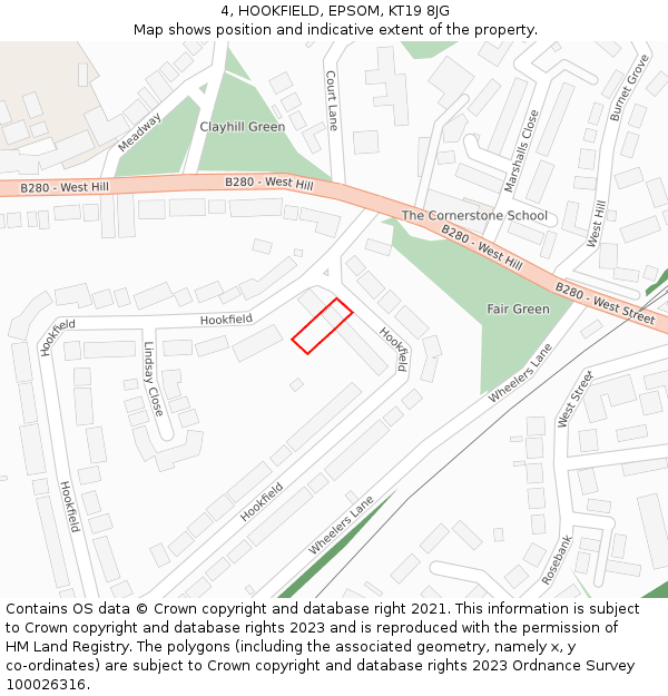 4, HOOKFIELD, EPSOM, KT19 8JG: Location map and indicative extent of plot