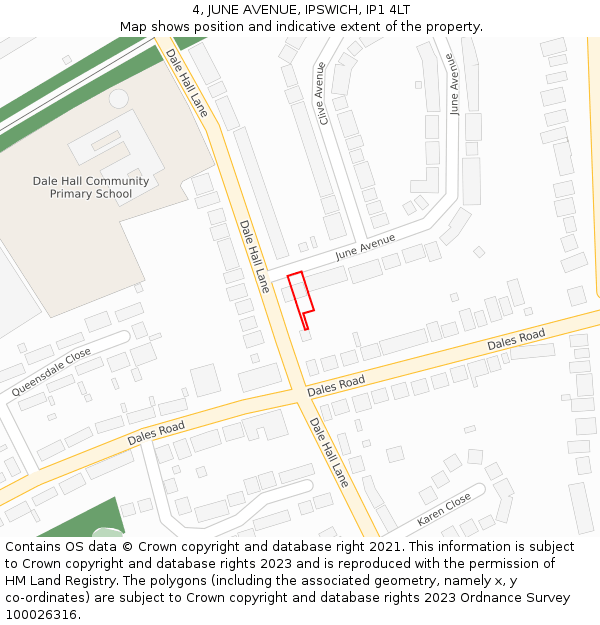 4, JUNE AVENUE, IPSWICH, IP1 4LT: Location map and indicative extent of plot