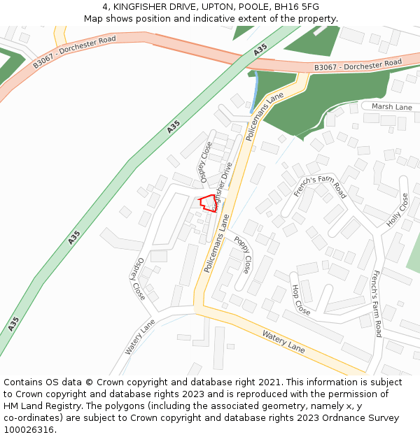 4, KINGFISHER DRIVE, UPTON, POOLE, BH16 5FG: Location map and indicative extent of plot