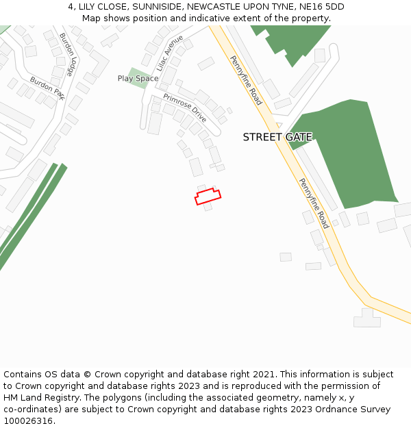 4, LILY CLOSE, SUNNISIDE, NEWCASTLE UPON TYNE, NE16 5DD: Location map and indicative extent of plot