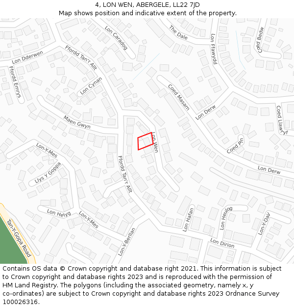 4, LON WEN, ABERGELE, LL22 7JD: Location map and indicative extent of plot