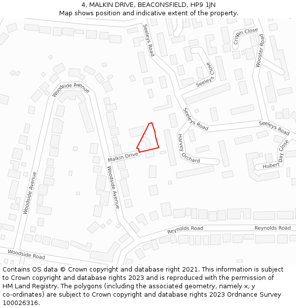 4, MALKIN DRIVE, BEACONSFIELD, HP9 1JN: Location map and indicative extent of plot