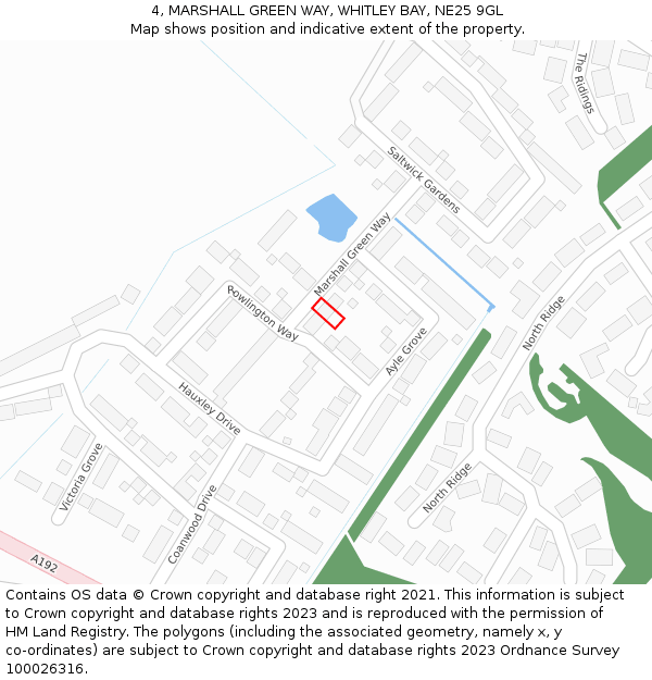 4, MARSHALL GREEN WAY, WHITLEY BAY, NE25 9GL: Location map and indicative extent of plot