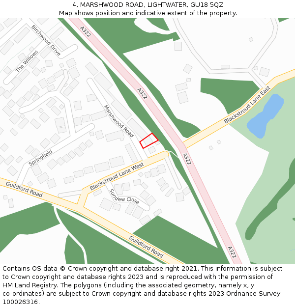 4, MARSHWOOD ROAD, LIGHTWATER, GU18 5QZ: Location map and indicative extent of plot