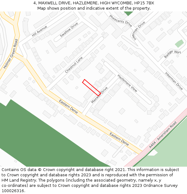 4, MAXWELL DRIVE, HAZLEMERE, HIGH WYCOMBE, HP15 7BX: Location map and indicative extent of plot