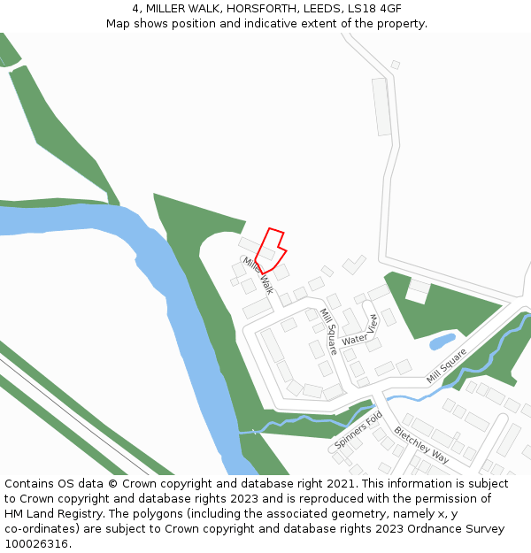 4, MILLER WALK, HORSFORTH, LEEDS, LS18 4GF: Location map and indicative extent of plot