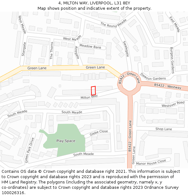 4, MILTON WAY, LIVERPOOL, L31 8EY: Location map and indicative extent of plot