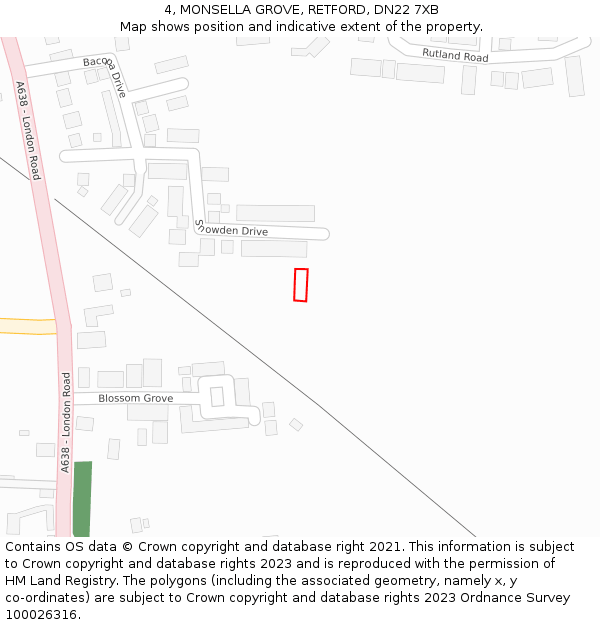 4, MONSELLA GROVE, RETFORD, DN22 7XB: Location map and indicative extent of plot