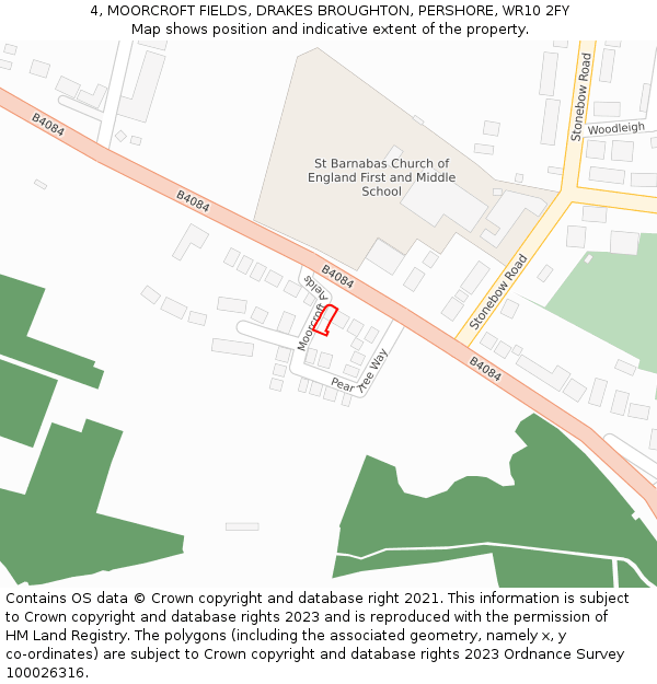 4, MOORCROFT FIELDS, DRAKES BROUGHTON, PERSHORE, WR10 2FY: Location map and indicative extent of plot