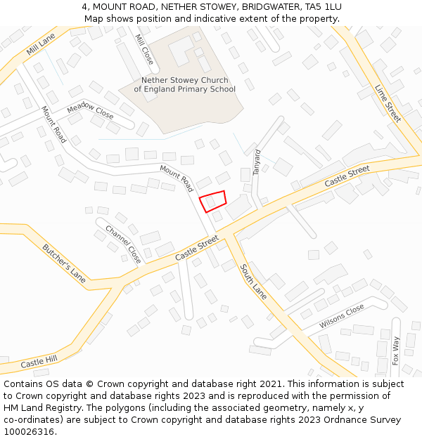 4, MOUNT ROAD, NETHER STOWEY, BRIDGWATER, TA5 1LU: Location map and indicative extent of plot