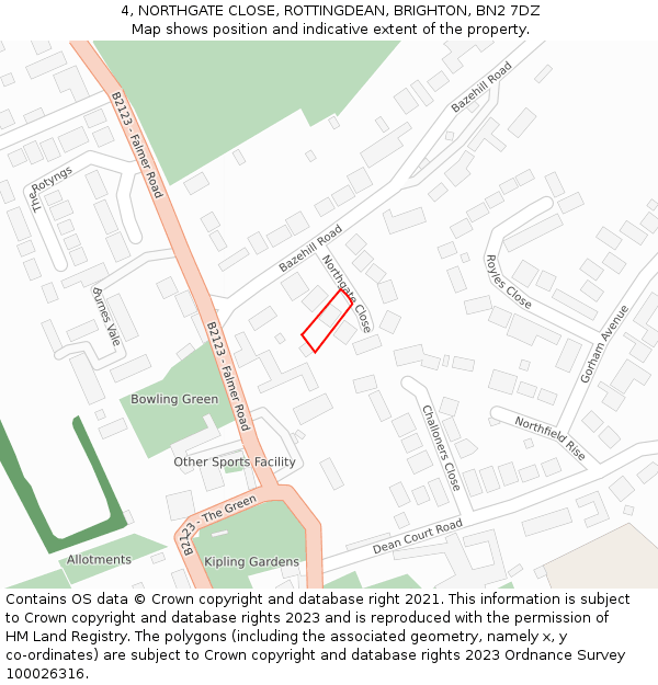 4, NORTHGATE CLOSE, ROTTINGDEAN, BRIGHTON, BN2 7DZ: Location map and indicative extent of plot