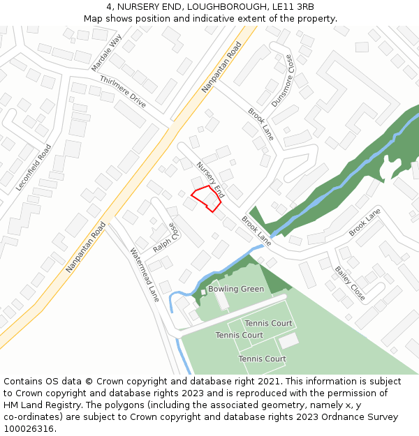 4, NURSERY END, LOUGHBOROUGH, LE11 3RB: Location map and indicative extent of plot