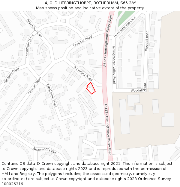 4, OLD HERRINGTHORPE, ROTHERHAM, S65 3AY: Location map and indicative extent of plot