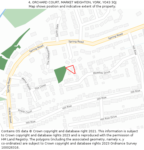 4, ORCHARD COURT, MARKET WEIGHTON, YORK, YO43 3QJ: Location map and indicative extent of plot