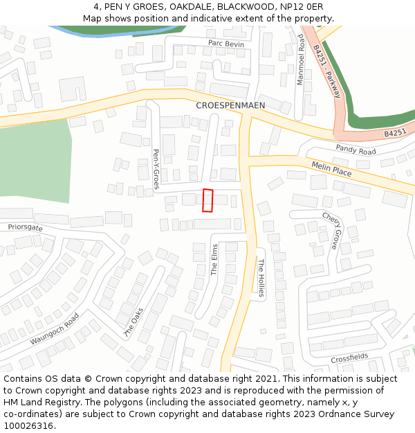 4, PEN Y GROES, OAKDALE, BLACKWOOD, NP12 0ER: Location map and indicative extent of plot